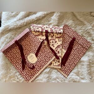Sezane Decorative Burgundy & Cream Gift Bags with Ribbon Handles